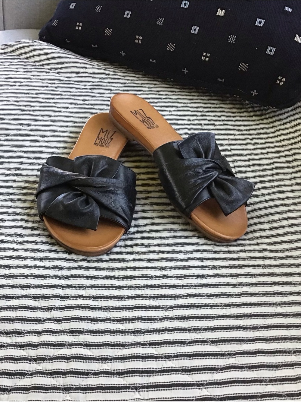 Miz Mooz, New/No box, Angelina premium black knotted leather slide sandals (38)
